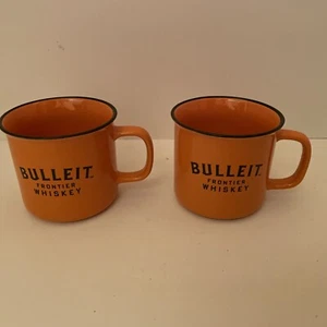 Bulleit Frontier Kentucky Whiskey Bourbon Ceramic Orange Mug Cups set of 2 - Picture 1 of 4