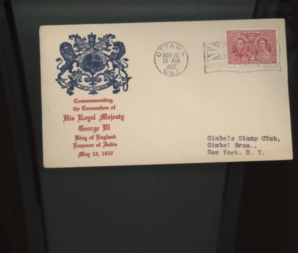 1937 Ottawa Canada First Day Cover FDC Coronation King George VI KG6 to NY (mb26 - Image 1 of 1