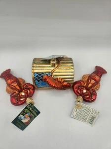Old World Christmas Lobster Trap Lobsters OWC Ocean Sea Glass Ornament - Set 3 - Picture 1 of 13