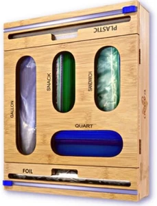 Bamboo Ziplock Bag Organizer For Kitchen Drawer or wall mount - Picture 1 of 6
