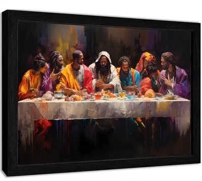 Arte de parede moderna em lona Jesus preto afro-americano A Última Ceia 16x24 - Imagem 1 de 3
