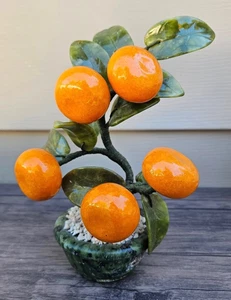 Vintage handgeschnitzte Mandarine orange Jadeit Blätter Bonsai Baum Z13 - Bild 1 von 4