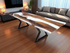 48"x24" Made To Order White Epoxy Resin Wood Table Top Live edge Home Furniture - Picture 1 of 9