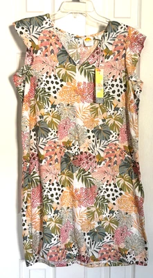 C&C California Linen Shift Dress Size L Tropical Cap Sleeve Mini Length 36in NEW - Image 1 of 4