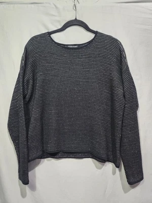 Suéter tejido gofre blanco negro Eileen Fisher lino orgánico, algodón, seda talla SM Foto 1 de 4