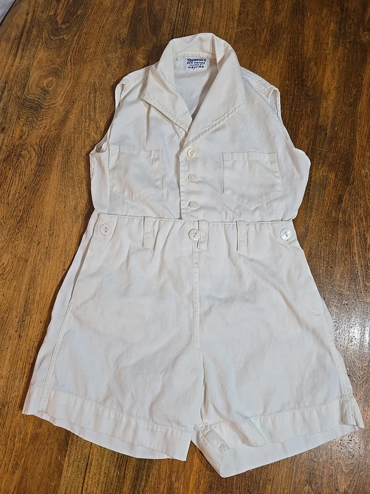 1920s Little Boys Pantalones Cortos de Algodón Blanco y Camisa Sin Mangas Conjunto Talla 4 Foto 1 de 4