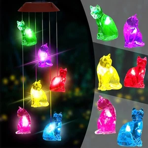 Cat Solar Wind Chimes Light,Solar Cat Wind Chimes for Outside,Cat Solar Light... - Picture 1 of 7