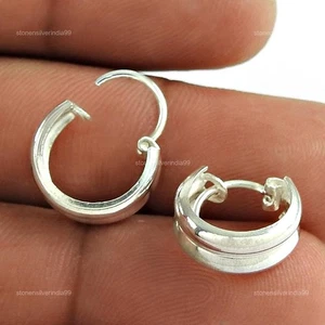Indian Artisan Jewelry 925 Solid Sterling Silver Hoop Earrings L21 - Picture 1 of 4