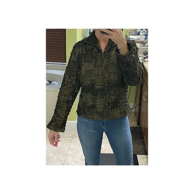 Samuel Dong Texturizado Arte Para Usar Cremallera Media Manga Larga Blazer Chaqueta Bronce Foto 1 de 4