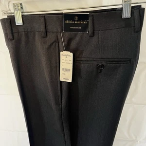 Pantalones de vestir Brooks Brothers Madison Fit 36x30 de lana gris/negro plisados nuevos con etiqueta - Imagen 1 de 18
