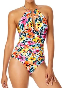 Anne Cole Gradient Floral High Neck With Ruffled Straps One Piece Swimsuit Sz 8 - Picture 1 of 6
