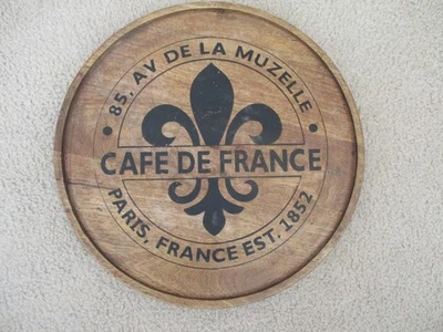 Bandeja giratoria con borde de metal Mud Pie CAFE DE FRANCE de madera de 16" Bistro Lazy Susan Foto 1 de 4