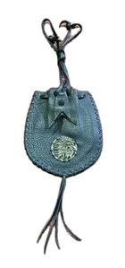 Native American Style Medicine Bag Leather Pouch w/ Zephre Zephyros 8" X 6" Blue - Picture 1 of 8