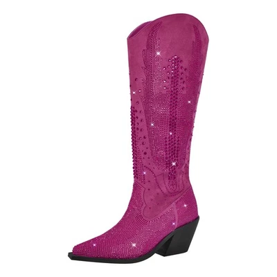 Botas vaqueras occidentales negras con cremallera de estrás punta puntiaguda de moda para mujer US12 Foto 1 de 2