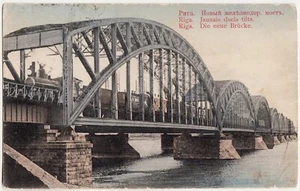Letonia RIGA El NUEVO PUENTE Nuevo PUENTE FERROVIARIO РИГА Новый Мост Vintage PC 1910s - Imagen 1 de 2
