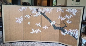 Sakura Kirschbaum Japanischer Faltschirm Byobu Panel Blume Natur H91xB180cn - Bild 1 von 9