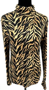 Jones New York Womens Pullover Turtleneck Sweater Large Black Animal Print - Picture 1 of 10