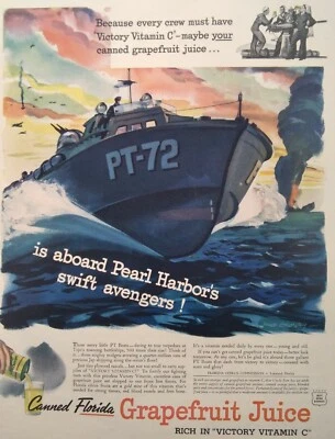 Florida Grapefruit Print Ad Original Rare Vtg 1940s WW2 PT Boat A&P Wilkenloh OH - Image 1 of 4