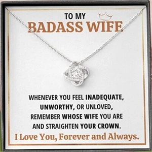 Collar corona mujer To My Badass Wife con tarjeta de mensaje collar nudo de amor - Imagen 1 de 5