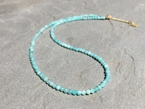 Natural Amazonite 2-3MM Faceted Round Gemstone Beads Women Choker Necklaces 18" - Picture 1 of 14