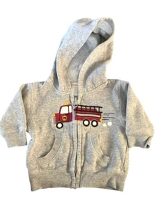 GYMBOREE Classic Holiday 6-12 Month Fire Truck Zip Front Gray Hoodie Jacket - Picture 1 of 6