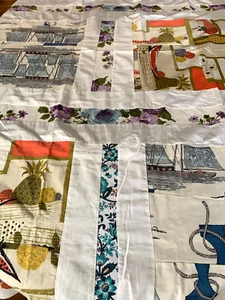 Vintage MCM Mod Fabric Block Quilt Topper Quirky Machine Stitch 69"x78" - Picture 1 of 14