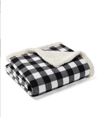 NWT Eddie Bauer Black White Buffalo Plaid 50" x 60" Cabin Sherpa Throw Blanket  - Image 1 of 3