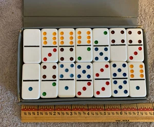 Vintage Domino by Cardinal 28 1" x 2" Colored Dot Set in Original Case,Dominoes - Picture 1 of 5