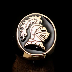 STUNNING OVAL MENS MEDIEVAL COSTUME BRASS RING BRAVE KNIGHT BLACK SIZE 7.5 - Picture 1 of 7