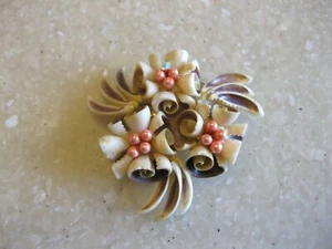 Older Vintage or Antique Hand Made Pin Brooch w/ Spiral Shell Flowers  - Picture 1 of 6