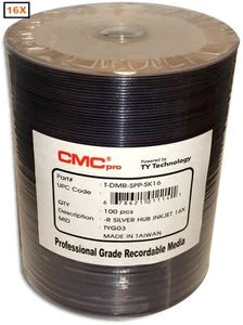 Hub a getto d'inchiostro argento 100-Pak CMC PRO (TY Technology) 16X DVD-R in confezione - Foto 1 di 1