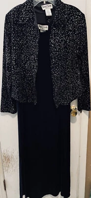 Ronni Nicole Velvet Black Maxi Dress Evening Gown Glitter Jacket 2 pc~Size 14 - Image 1 of 4