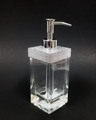 Nuovo Taglio Diamante Argento + Cristalli Spesso Vetro Trasparente Bagno Sapone - Immagine 1 di 4