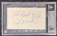 Ed Asner Signed Index Card Cut Beckett BGS Lou Grant Up Elf Autographed