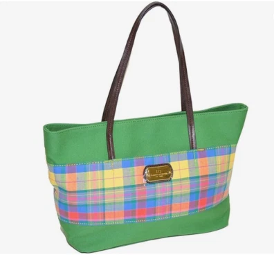 NUEVO Bolso de Mano Tommy Hilfiger Shopper de Lona a Cuadros-Verde/A Cuadros $69 Foto 1 de 2