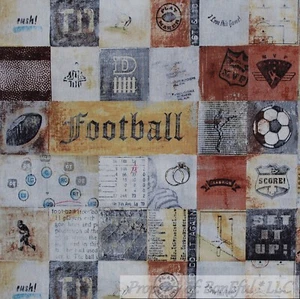 BonEful Fabric FQ Cotton Quilt Brown Natural Block Boy USA Sport Football Soccer - Picture 1 of 14