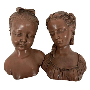 Antiguo par de bustos doncellas francesas decorativos del siglo XIX - Imagen 1 de 6