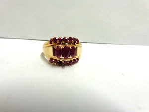 10kt yellow gold ruby ring sz 8.75 wgt 3.6 grams tcw 1.12 three row design - Picture 1 of 10