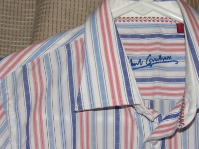 ROBERT GRAHAM Boys Button Up Shirt Medium 10-12 Contrast Flip Cuffs Stripe EUC - Image 1 of 4