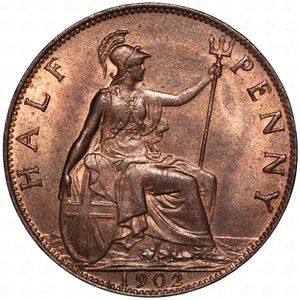 1902 Great Britain Edward VII Low Tide Half Penny Coin (Dies 1+A) - Picture 1 of 2