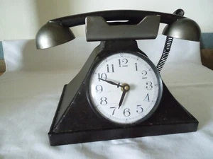 Large All Metal Quartz Desk Clock Antique Style Telephone Shape New USA Movement - Picture 1 of 10