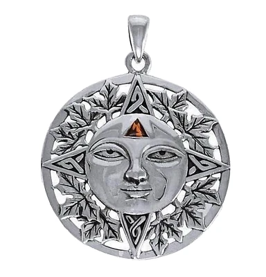 Peter Stone 925 Silber Sonne Anhänger magisches dritte Auge des Wissens Granat - Bild 1 von 4