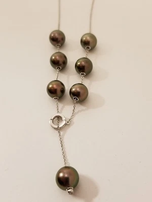 Collar Perlas de Tahití, Deslizante, Ajustable Oro Blanco 14K, Cierre de Diamante GG Foto 1 de 4