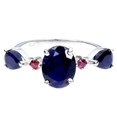 Anillo de plata de ley 925 zafiro ovalado 9x7 mm rubí piedras preciosas naturales joyería talla 7 Foto 1 de 4