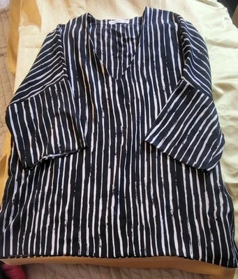 Blusa Top GALLERY Negra Blanca Rayas Satén Manga Larga Talla US 6 UK 10 Eur 38 Foto 1 de 4