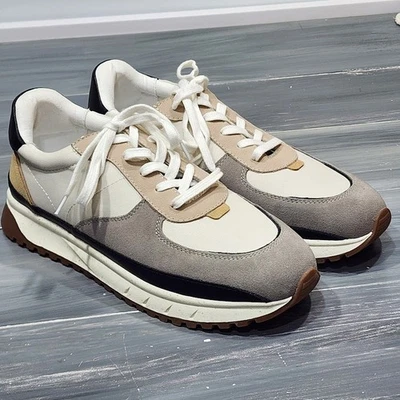 Unisex Madewell Colorblock Tenis Gamuza Borde Con Cordones Gris Crema Marrón Zapatos Foto 1 de 4