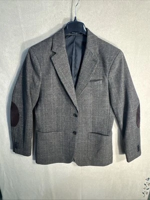 Banana Republic 42L Heavy Brown Tweed Windowpane Plaid Elbow Patch Tailored Fit - Imagem 1 de 4