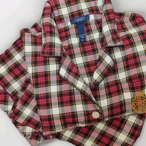 Chaps 2pc Pajama Set XL Women's Plaid Long Sleeve  Cotton Red Blk Wht Top Pants - Picture 1 of 8