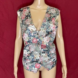 Vintage 1980er Susan Graver Blumen Gobelin Knopfleiste Weste Größe Large - Bild 1 von 6