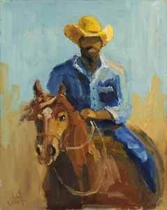 Cowboy Painting Western Original Wall Art Texas Painting Horse Painting Desert - Picture 1 of 10